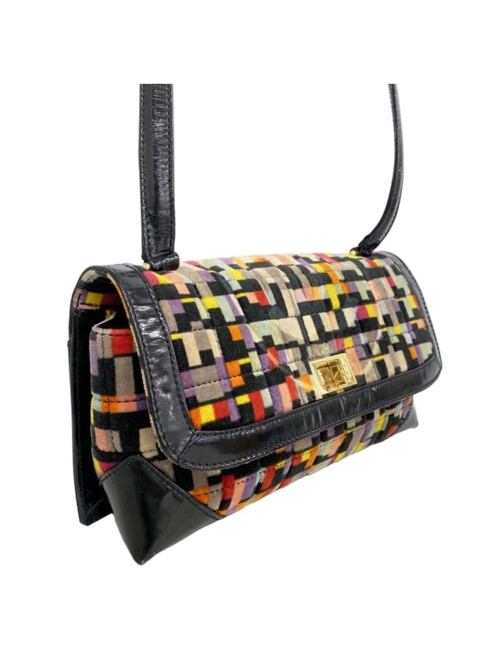 Chanel Shoulder Bag 2.55 Patent Leather Velour Multicolor Black Gold - Picture 2 of 10